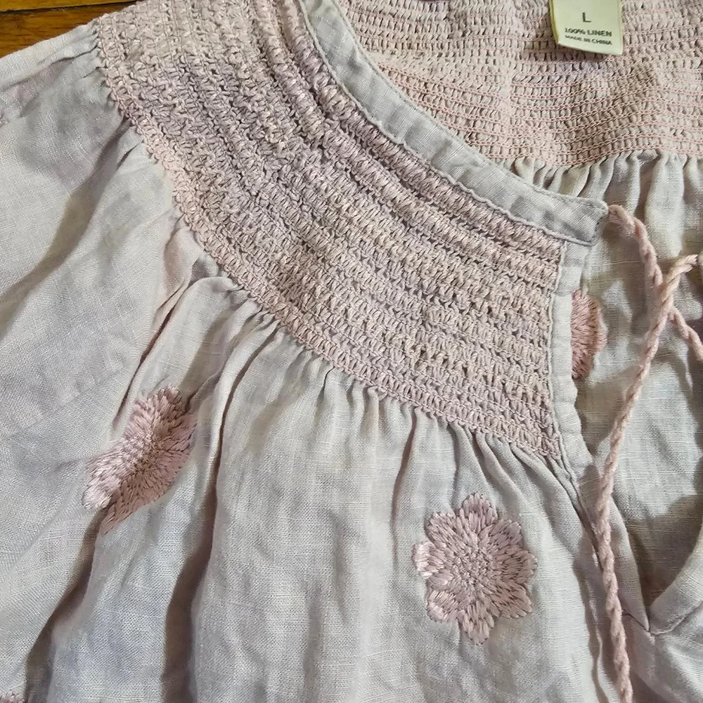 Magaschoni Pink Linen Embroidered Blouse Women's Size Large - Picture 3 of 8